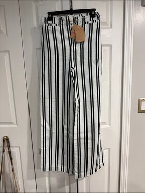Reformation Black and White Vertical Stripe Wide-Leg Jeans